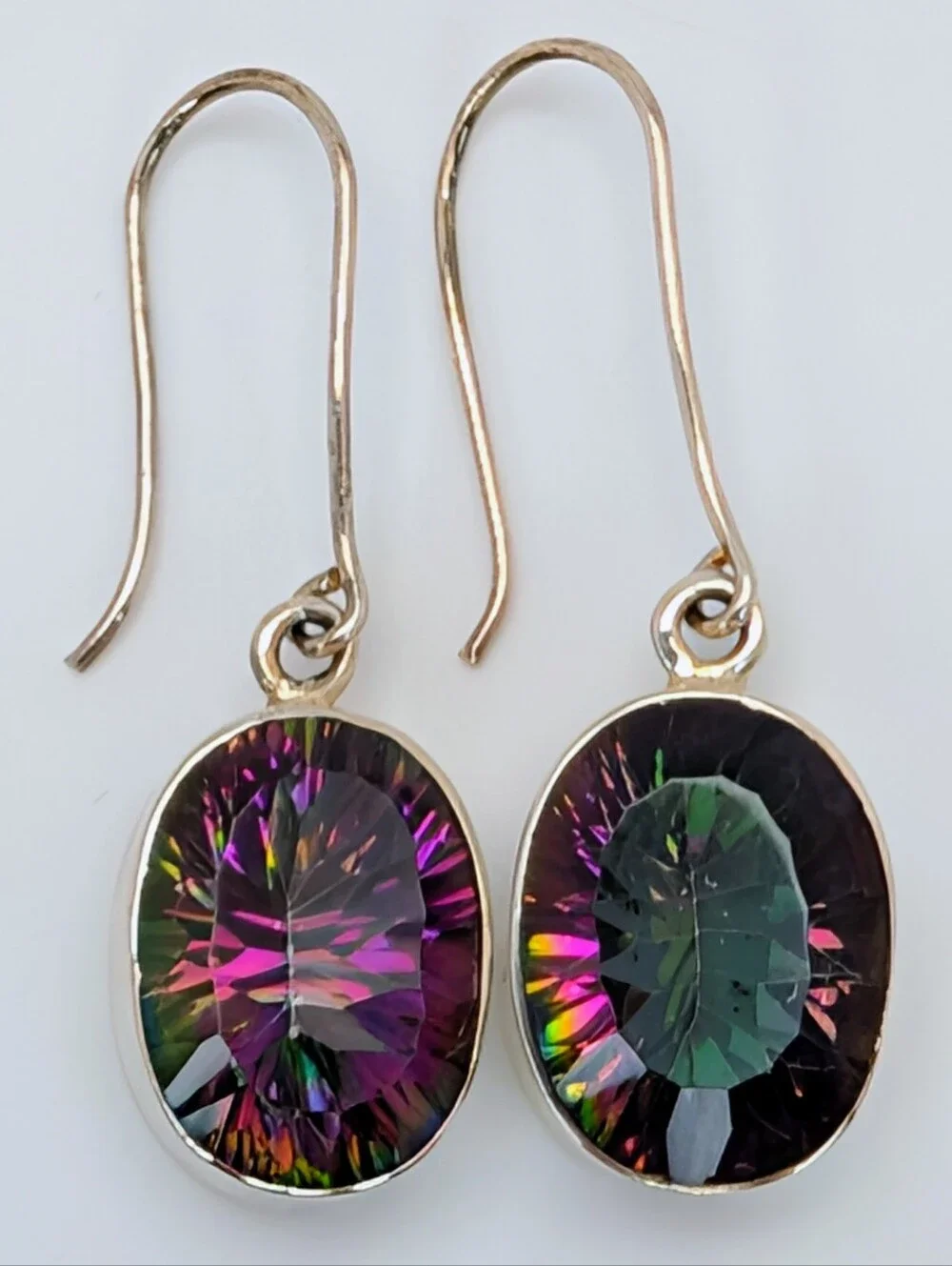 Large Mystic Topaz Oval S925 Sterling Silver Gemstone Dangle Earrings